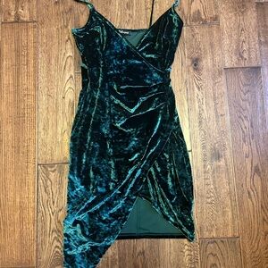 Velvet Wrap Dress - Emerald Green